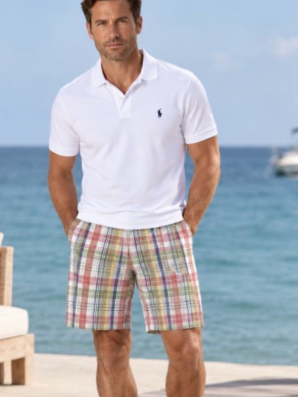 Polo By Ralph Lauren Blue Label Classic Chino Prospect Shorts, Plaid Size 34